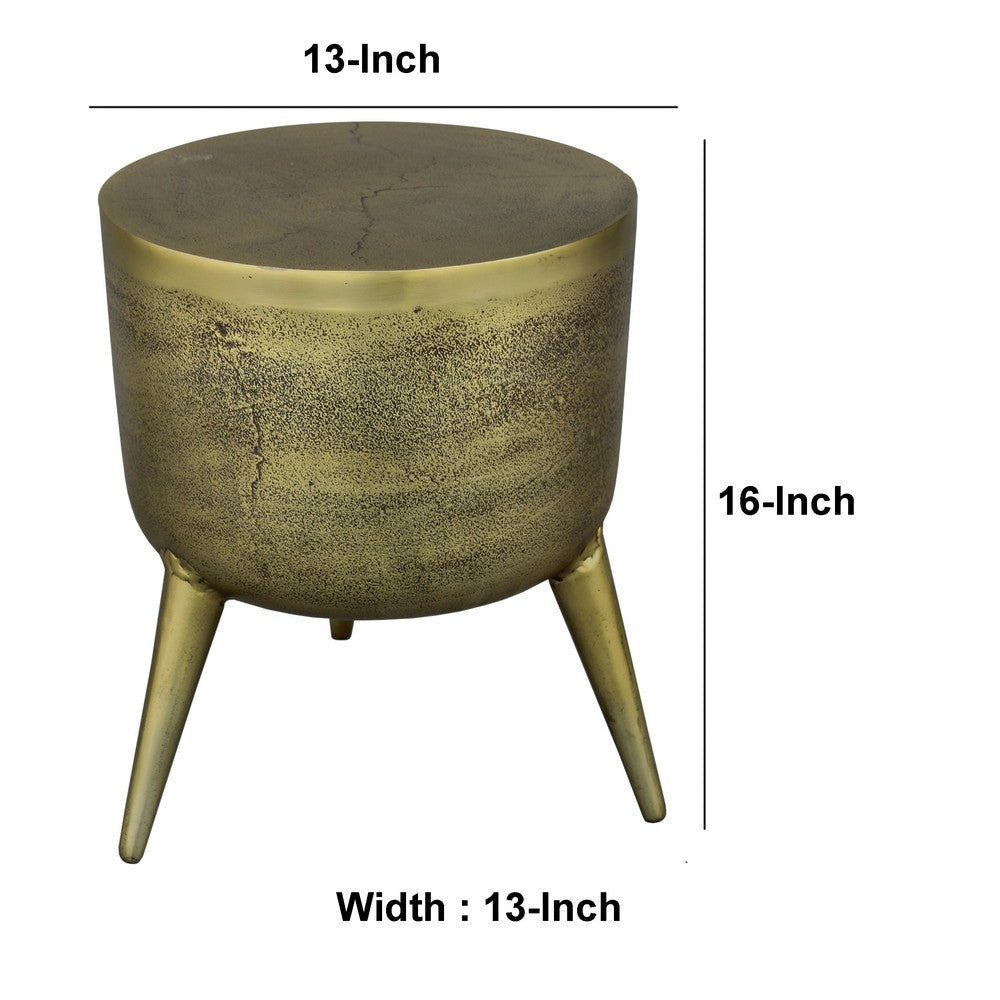 16 Inch Classic Vintage Round 3 Legs Decorative Aluminum Side End Table Djembe Drum Shape Antique Brass By The Urban Port UPT-272886