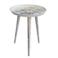 20 Inch Artisanal Industrial Round Tray Top Iron Side End Table Tripod Base Distressed White Gold By The Urban Port UPT-272887