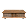 48 Inch Handcrafted Rectangular Coffee Table with 2 Drawers Black Iron Sled Base Rustic Natural Brown - UPT-272888 UPT-272888