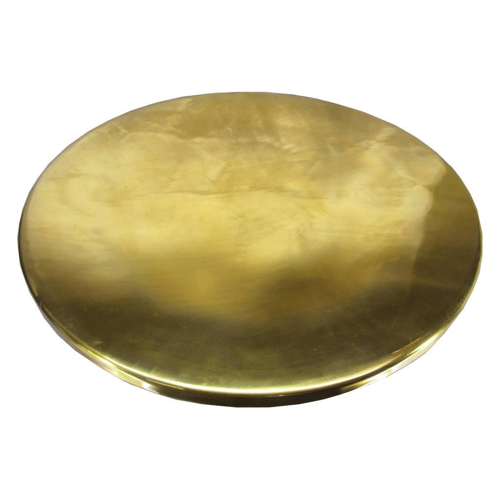 Zoe 30 Inch Modern Classic Round Metal Coffee Table with Pedestal Base Glossy Gold Brass By The Urban Port UPT-272897