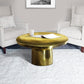 Zoe 30 Inch Modern Classic Round Metal Coffee Table with Pedestal Base, Glossy Gold Brass By The Urban Port