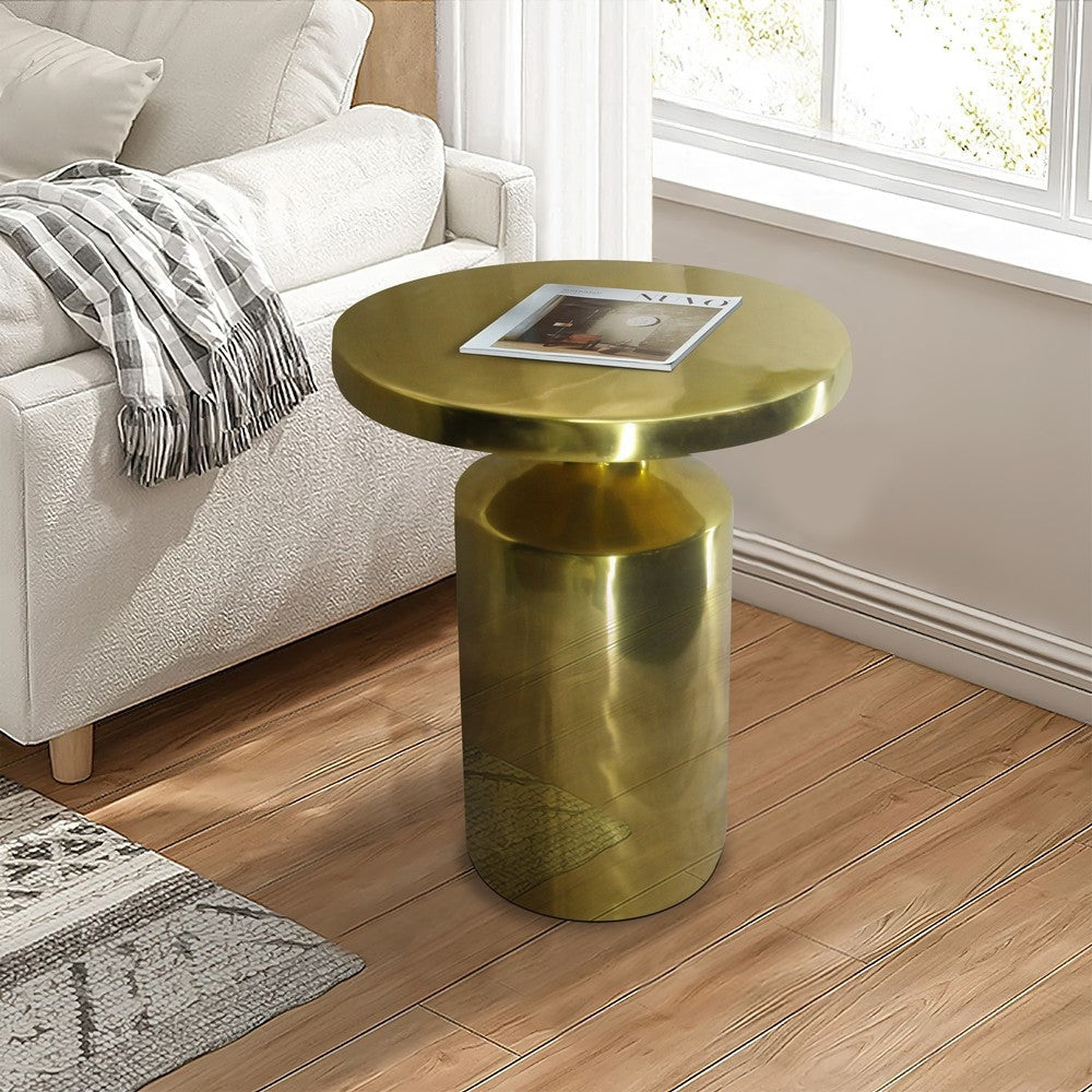 Zoe 19 Inch Modern Industrial Round Metal Side Accent Table with Pedestal Base Glossy Brass By The Urban Port UPT-272898