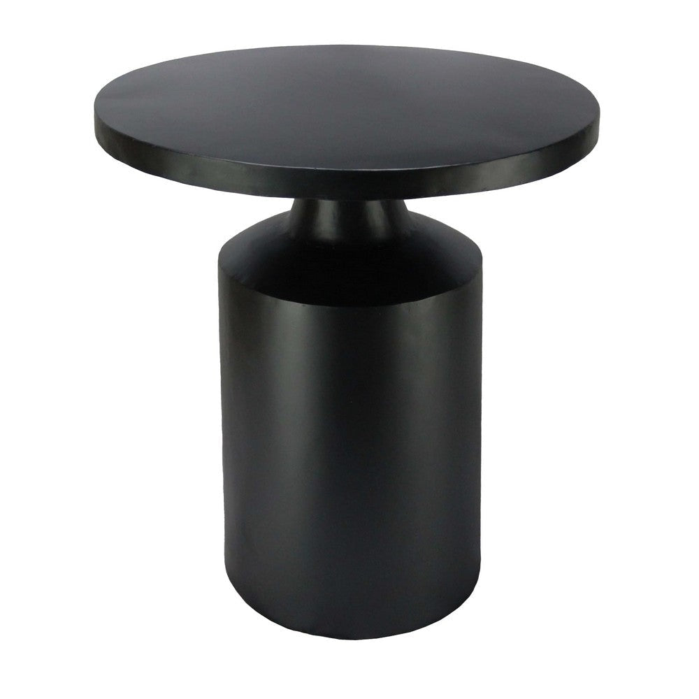 Zoe 20 Inch Modern Round Iron Side Table with Pedestal Base, Matte Black By The Urban Port
