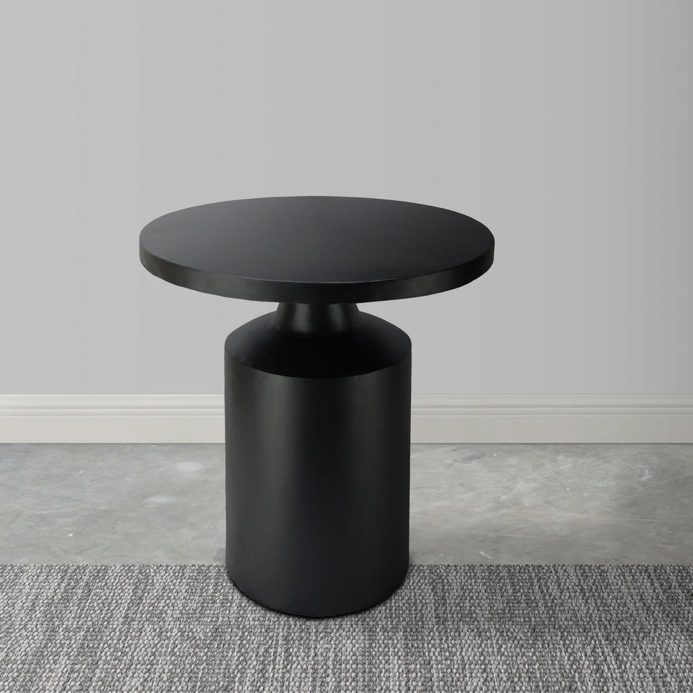 Zoe 20 Inch Modern Round Iron Side Table with Pedestal Base Matte Black By The Urban Port UPT-272899
