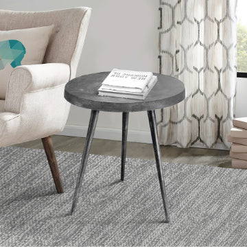 23 Inch Round Modern Minimalist Metal Side Table with Tripod Base, Charcoal Black By The Urban Port
