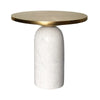 17 Inch Round Brass Modern Accent End Table with Cylindrical Marble Base, Brass, White By The Urban Port