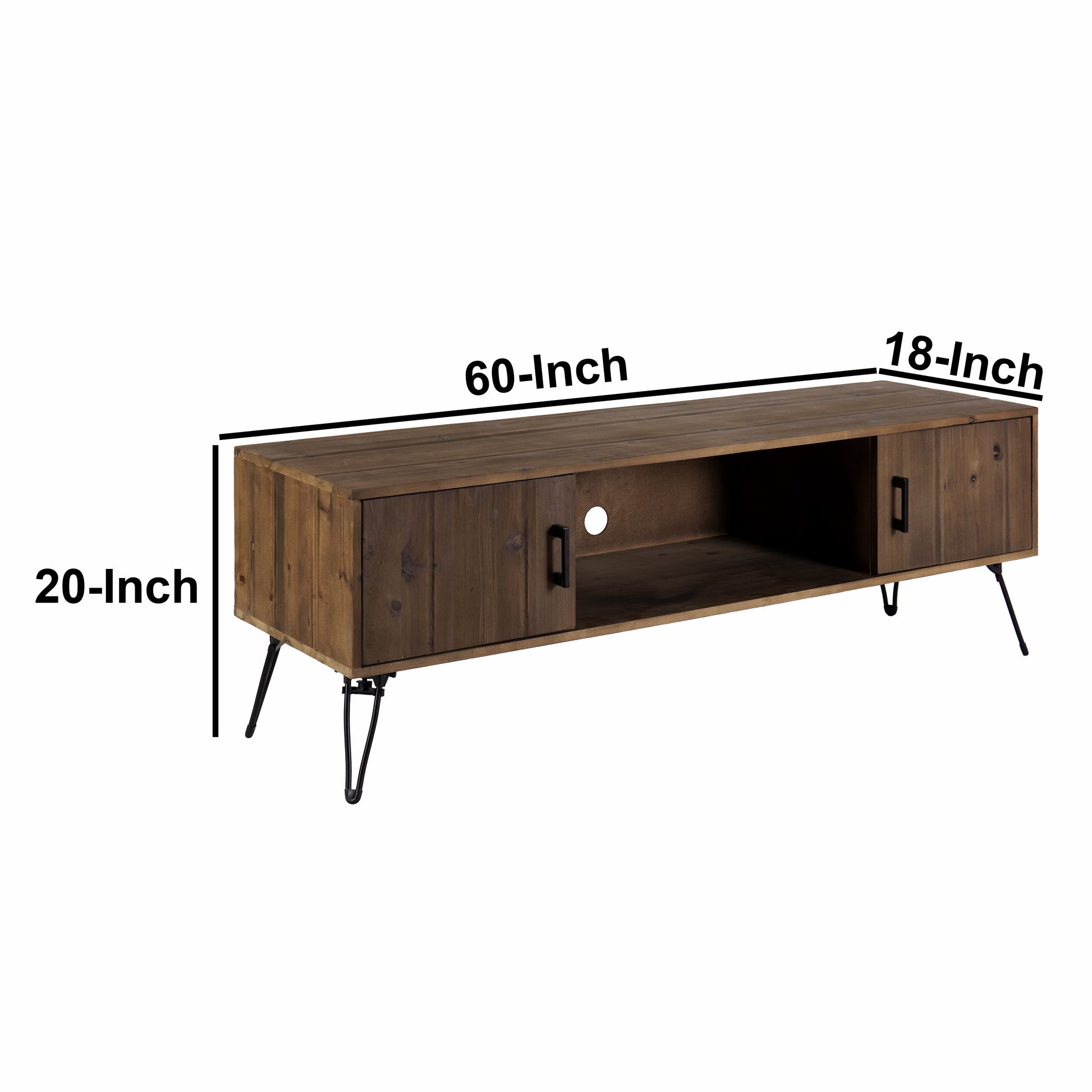 Clive 60 Inch Reclaimed Wood Rectangle Farmhouse TV Stand Media Console 2 Doors Iron Legs Natural Brown By The Urban Port UPT-273092