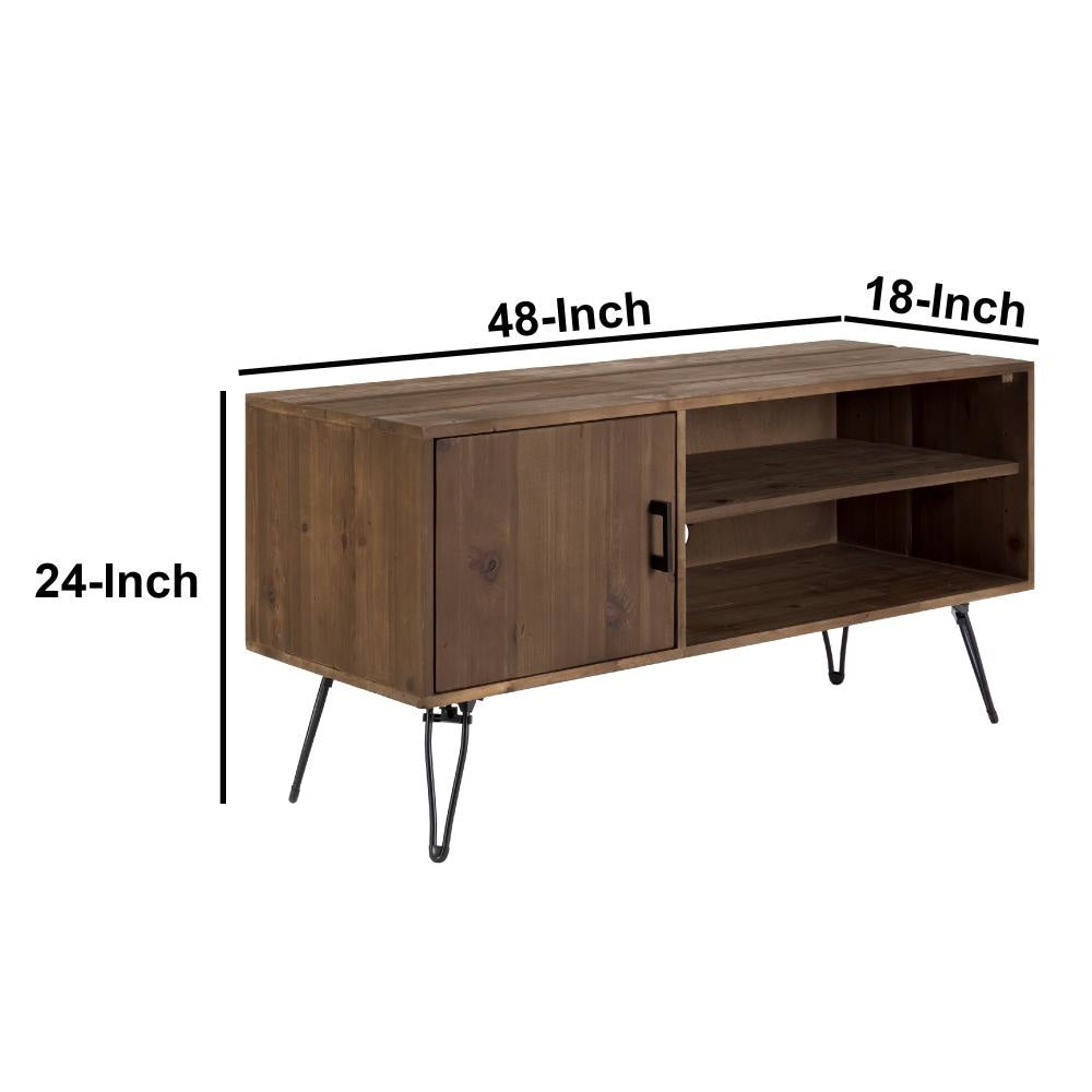 Clive 48 Inch Reclaim Wood Rectangle Farmhouse Media Console TV Stand 1 Door Metal Legs Rustic Brown By The Urban Port UPT-273094