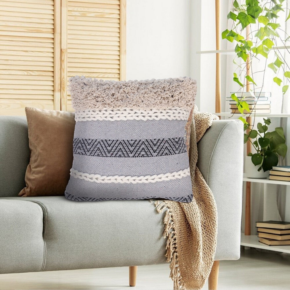 18 x 18 Handcrafted Cotton Accent Throw Pillow Geometric Lined Pattern Woven Yarn Multicolor By The Urban Port UPT-273454