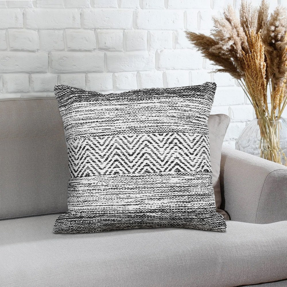 Cabe 18 X 18 Handcrafted Soft Cotton Accent Throw Pillow Wavy Lined Pattern Black White By The Urban Port UPT-273456