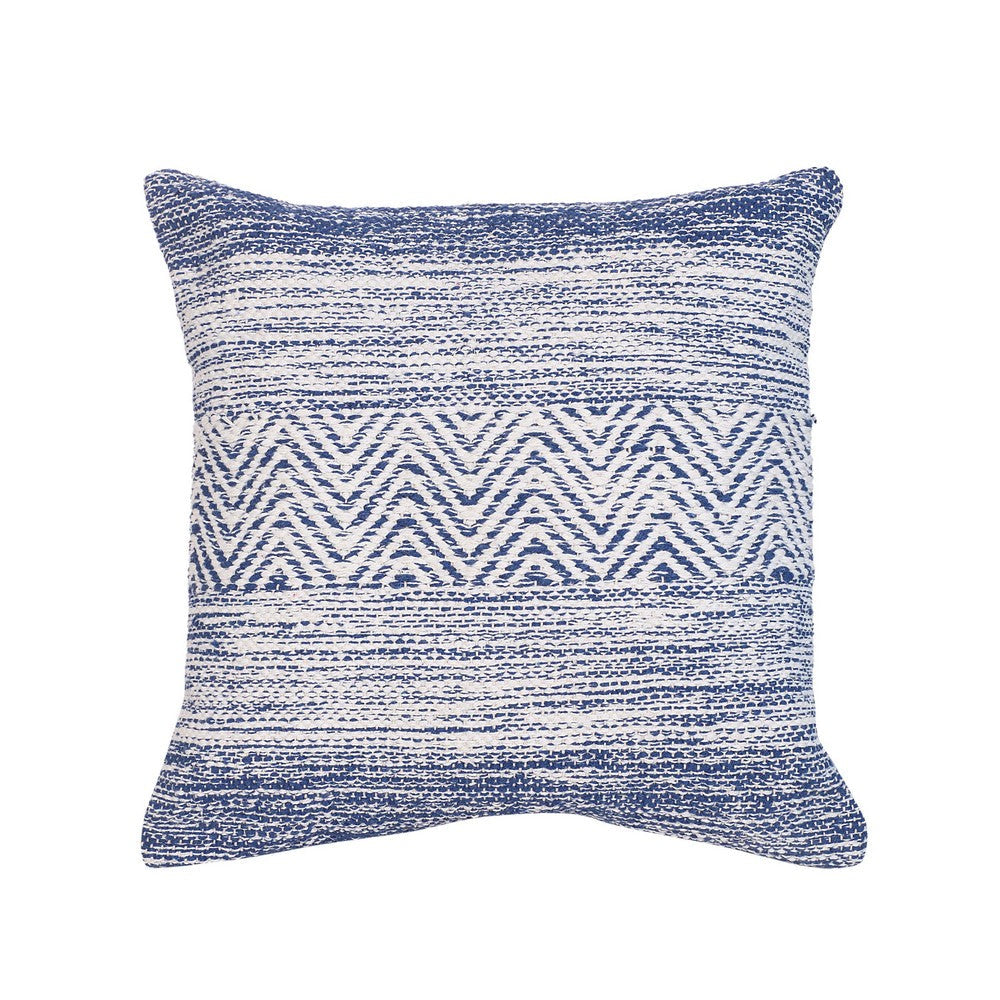 Cabe 18 X 18 Handcrafted Soft Cotton Accent Throw Pillow Wavy Lined Pattern Ink Blue White By The Urban Port UPT-273457