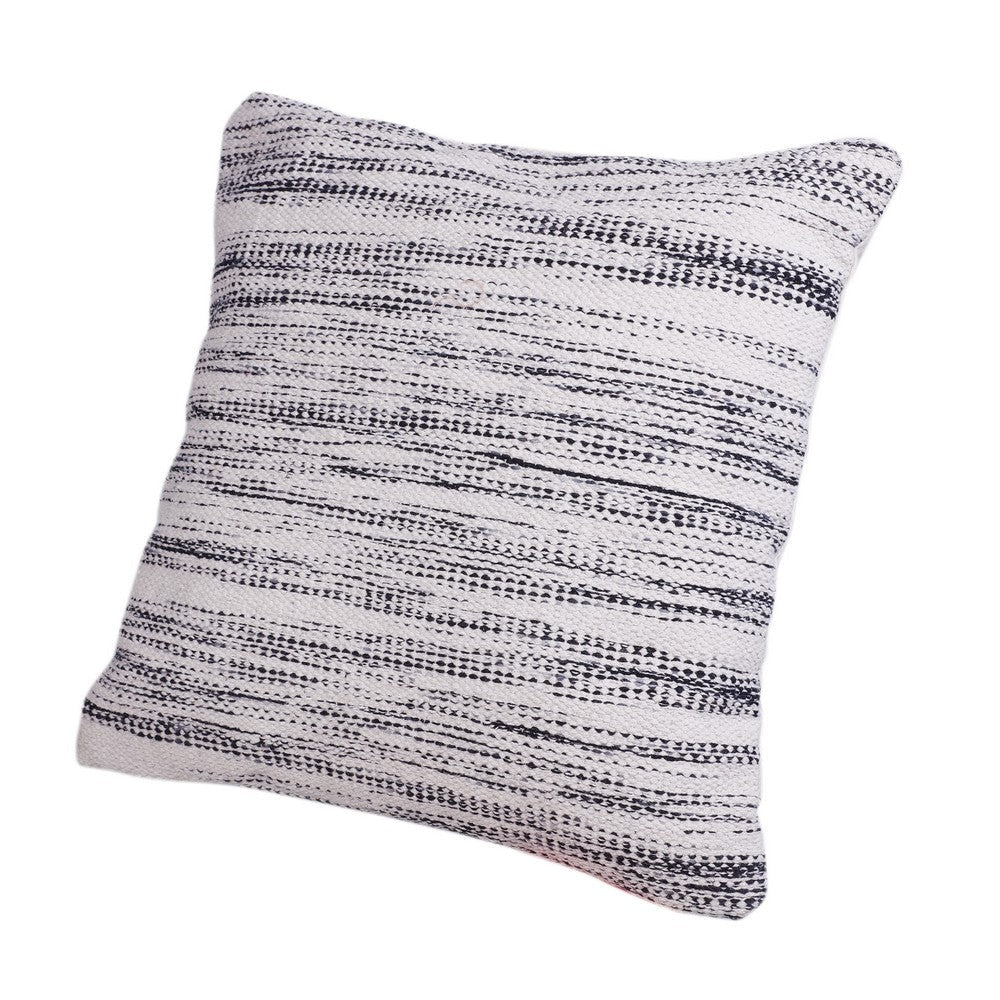 18 x 18 Handcrafted Cotton Accent Throw Pillow, Woven Lined Design, White, Gray, Black By The Urban Port