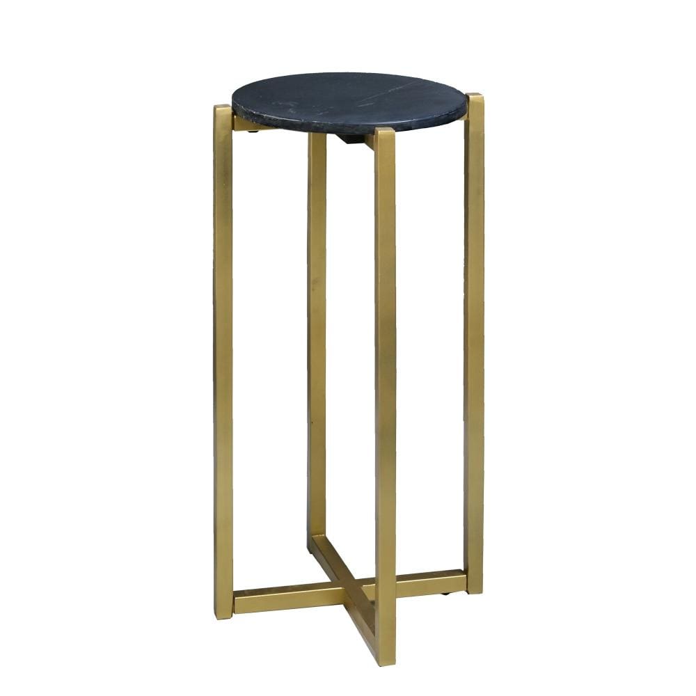 Ivy 24.5 Inch Marble Top Accent Round Side Table with Metal Frame Black and Gold By The Urban Port UPT-273473