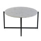 Ivy 30 Inch Marble Top Round Coffee Table with Metal Frame White and Black By The Urban Port UPT-273474