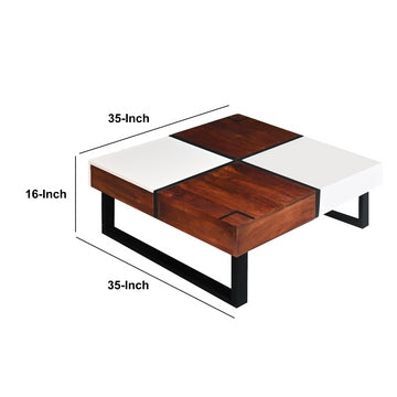 Byron 35 Inch Acacia Wood Square Coffee Table 2 Slide Out Storage White Mahogany Brown By The Urban Port UPT-273477