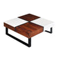 Byron 35 Inch Acacia Wood Square Coffee Table, 2 Slide Out Storage, White, Mahogany Brown By The Urban Port