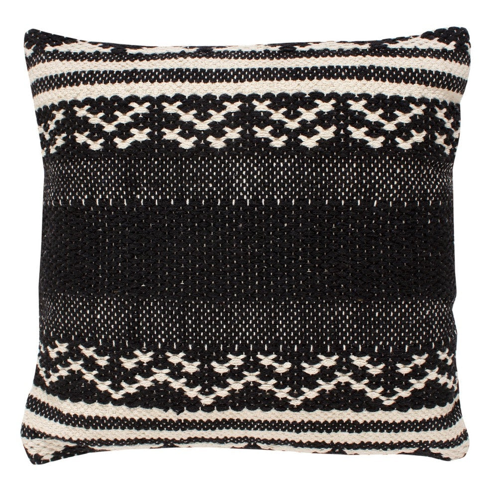 18 x 18 Jacquard Square Decorative Cotton Accent Throw Pillow with Aztec Tribal Boho Pattern, Black, White By The Urban Port