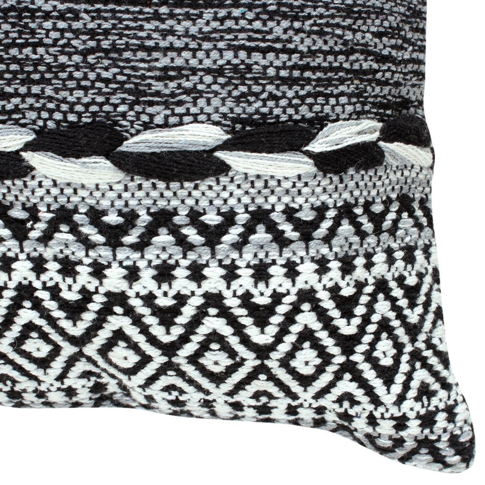 18 x 18 Jacquard Square Decorative Cotton Accent Throw Pillow with Soft Boho Tribal Pattern Black White By The Urban Port UPT-273479