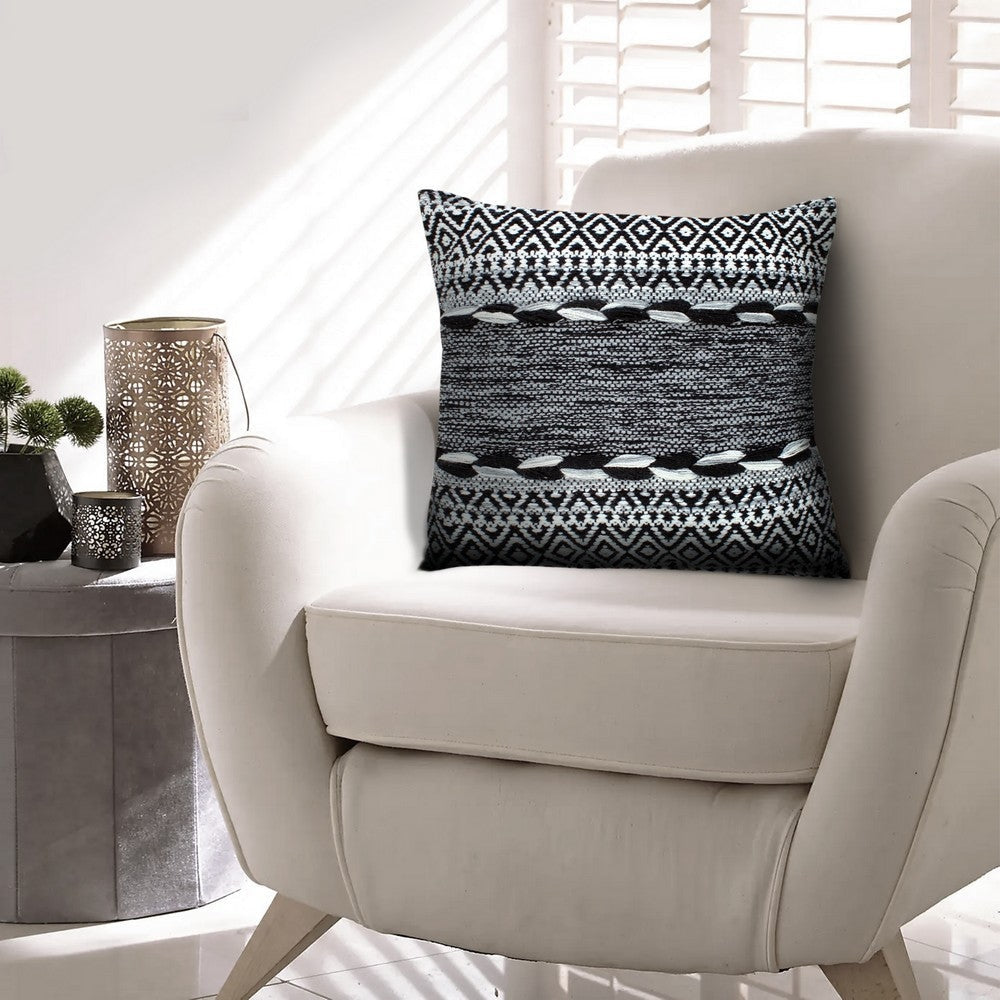 18 x 18 Jacquard Square Decorative Cotton Accent Throw Pillow with Soft Boho Tribal Pattern, Set of 2, Black, White By The Urban Port