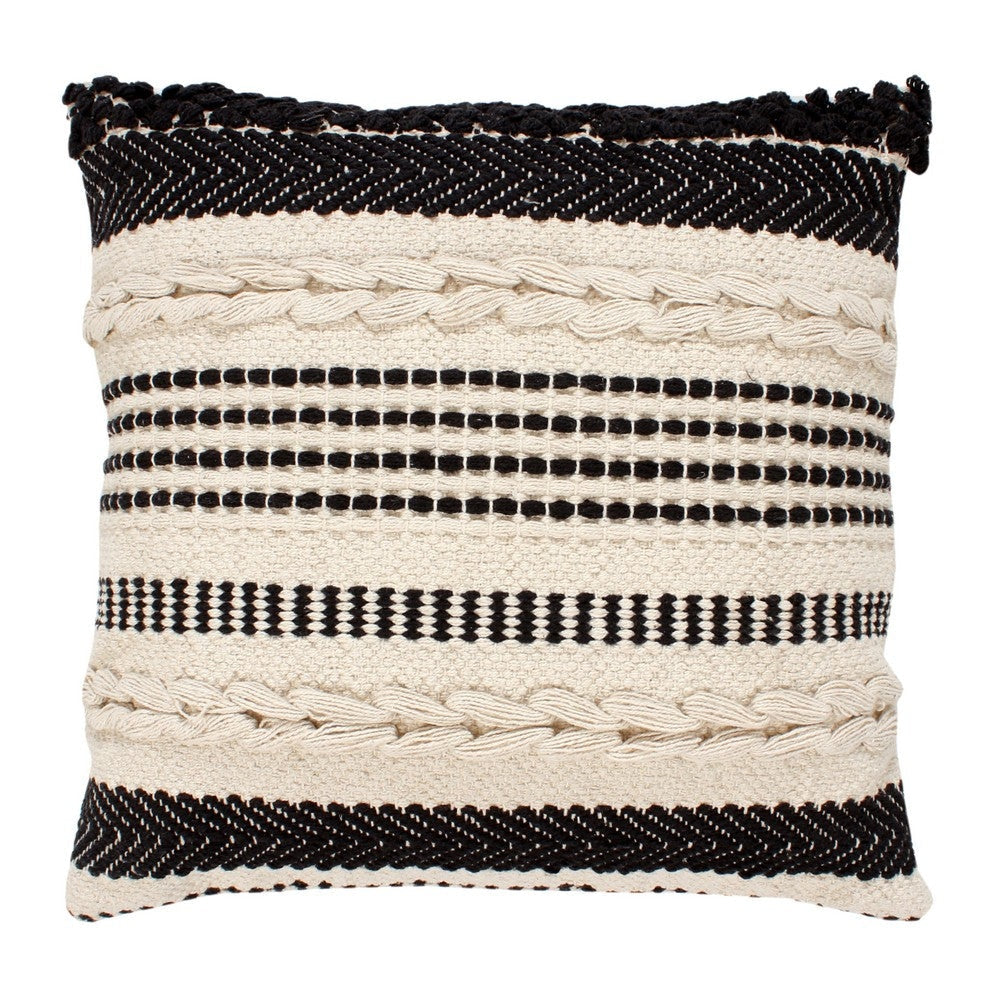 18 x 18 Square Cotton Decor Accent Throw Pillow Herringbone Design Embroidery Cream Black By The Urban Port UPT-273482
