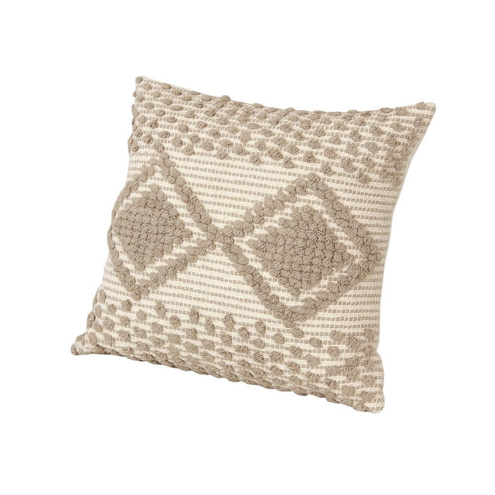 18 x 18 Square Cotton Decorative Accent Throw Pillow, Raised Diamond Embroidery, Beige By The Urban Port
