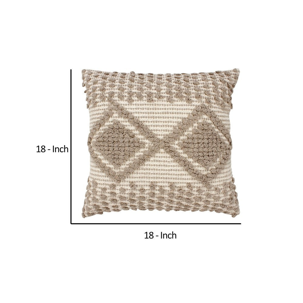 18 x 18 Square Cotton Decorative Accent Throw Pillow Raised Diamond Embroidery Beige By The Urban Port UPT-273487
