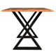 67 Inch Rectangular Dining Table with Crossed Black Metal Legs and Natural Brown Faux Live Edge Acacia Wood Top By The Urban Port UPT-273760