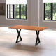 67 Inch Rectangular Dining Table with Crossed Black Metal Legs and Natural Brown Faux Live Edge Acacia Wood Top By The Urban Port UPT-273760
