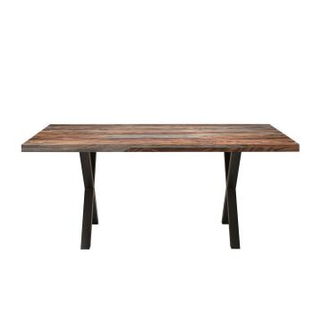 70 Inch Handcrafted Dining Table Solid Rosewood Rectangular Top with X Shape Iron Legs 2 Tone Brown and Black By The Urban Port UPT-273761