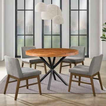 48 Inch Handcrafted Dining Table, Solid Mango Wood Round Top with Iron Crisscrossed Legs, Natural Brown and Black By The Urban Port