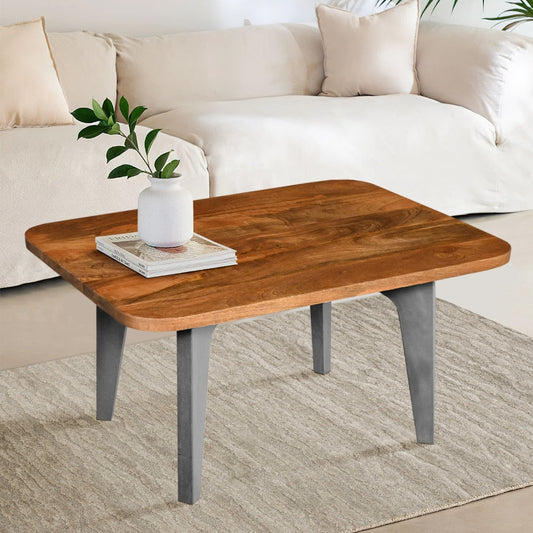 Wade 28 Inch Handcrafted Rectangular Coffee Table Solid Natural Brown Mango Wood Inverted U Shape Legs By The Urban Port UPT-274462