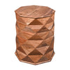 23 Inch Handcrafted Drum Side Accent Table with a Multifaceted Diamond Cut Design Natural Brown Acacia Wood - UPT-274766 UPT-274766