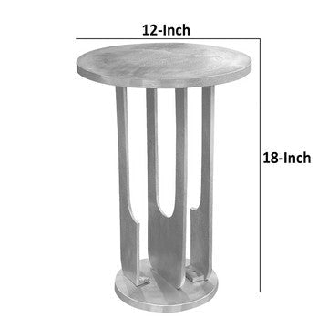 Cyrus 18 Inch Round Accent Side Table Textured Top Cast Aluminum Arched Cut Out Glossy Silver By The Urban Port UPT-274820