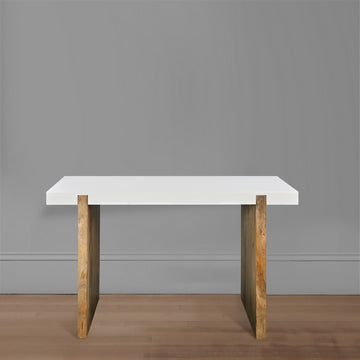 Kerry 48 Inch Rectangular Mango Wood Console Table Sled Base Glossy White Natural Brown By The Urban Port UPT-276362