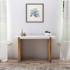 Kerry 48 Inch Rectangular Mango Wood Console Table, Sled Base, Glossy White, Natural Brown by the Urban Port