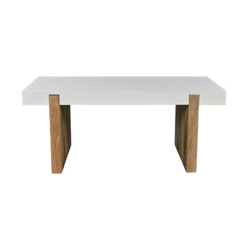 Kerry 38 Inch Mango Wood Coffee Table, Rectangular, Sled Base, Glossy White, Natural Brown By The Urban Port