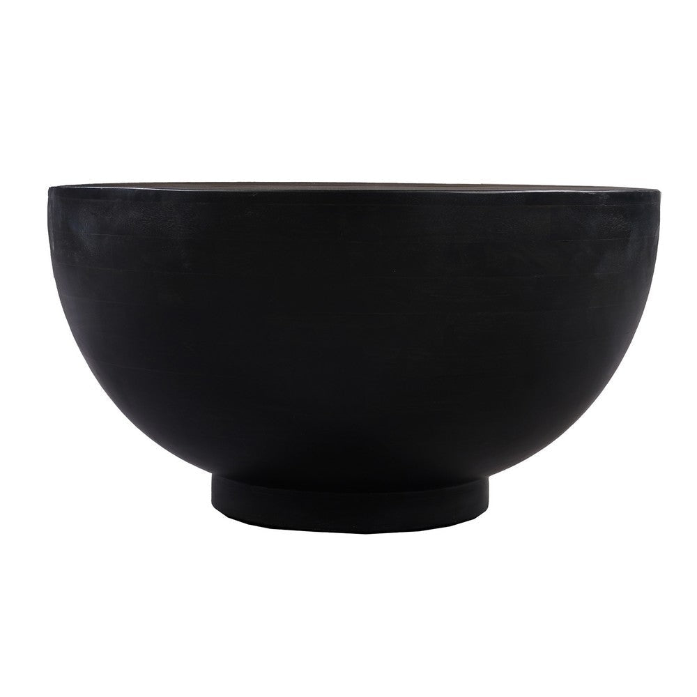 30 Inch Modern Art Coffee Table Round Drum Shape Solid Mango Wood Matte Black By The Urban Port UPT-276366