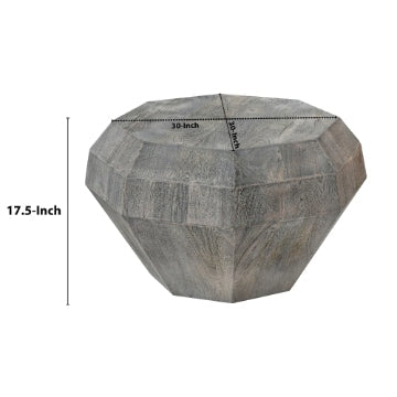 30 Inch Modern Art Coffee Table 3D Diamond Shape Solid Mango Wood Weathered Gray - UPT-276367 UPT-276367