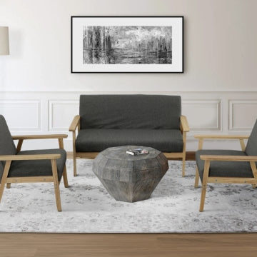 30 Inch Modern Art Coffee Table, 3D Diamond Shape, Solid Mango Wood, Weathered Gray By The Urban Port