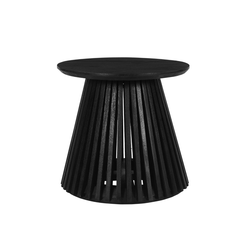 Ridge 20 Inch Handcrafted Mango Wood Round End Side Table Slatted Flared Base Black By The Urban Port UPT-276559