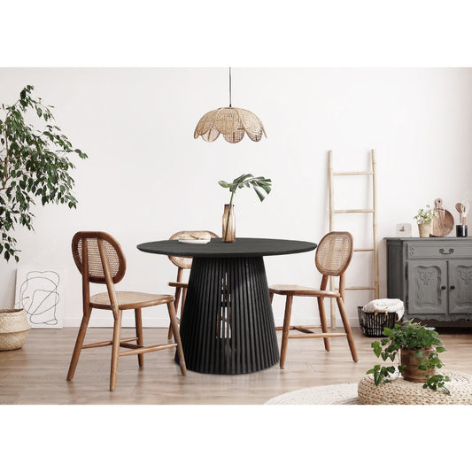 Ridge 47 Inch Handcrafted Mango Wood Round Dining Table, Slatted Flared Base, Black By The Urban Port