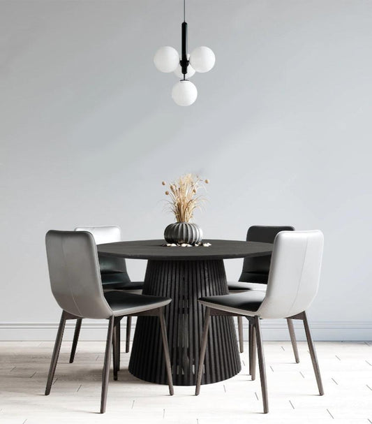 Ridge 47 Inch Handcrafted Mango Wood Round Dining Table, Slatted Flared Base, Black By The Urban Port