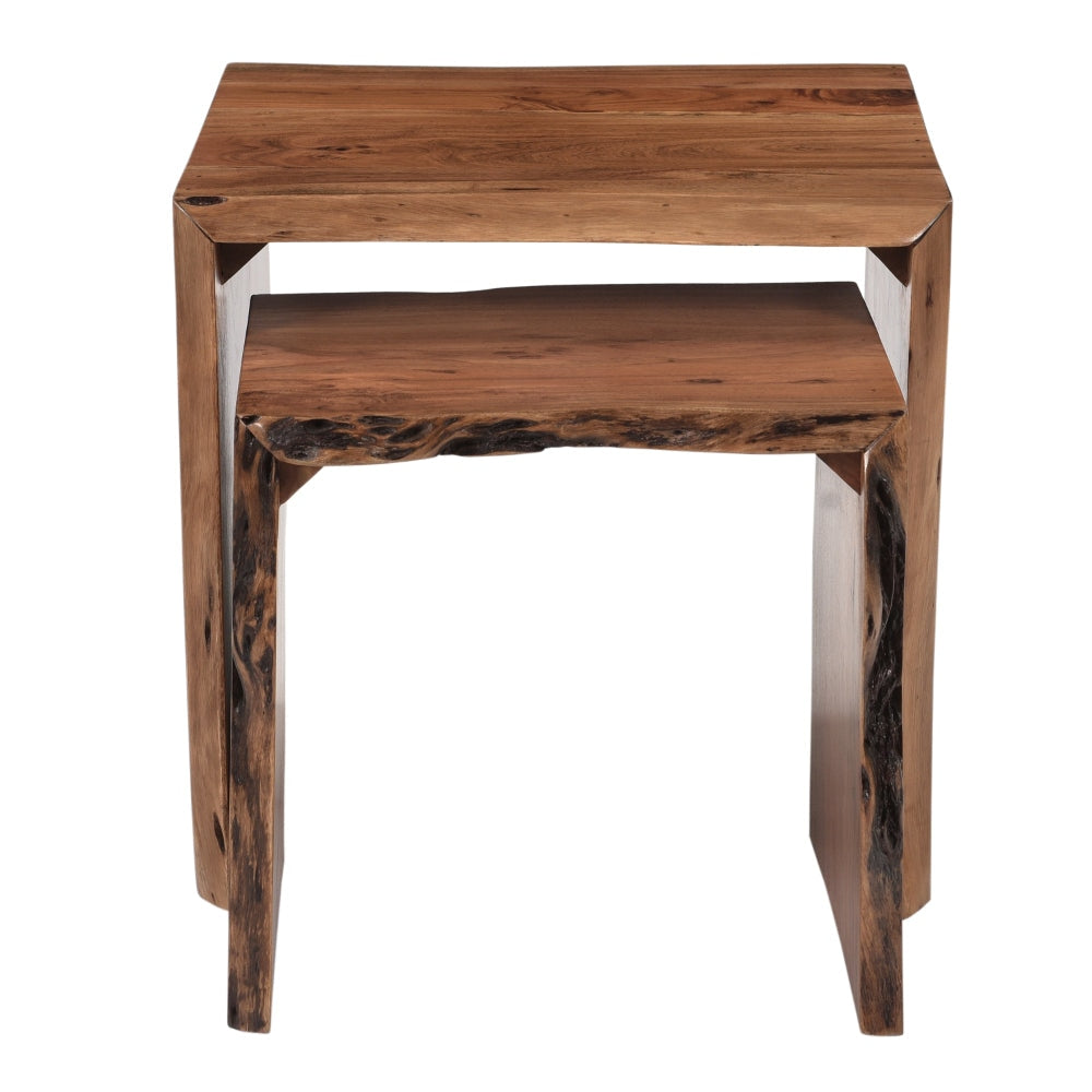 20 17 Inch Handcrafted Acacia Wood Nesting End Tables Live Edge Wood in Natural Brown Finish By The Urban Port UPT-276561