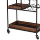 30 Inch Handcrafted Mango Wood Bar Serving Cart with Caster Wheels 6 Bottle Holders Tray Shelves Brown and Black By The Urban Port