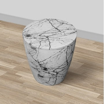16 Inch Round Accent Side Table Aluminum Sheet Faux Marble Enamel Coating White By The Urban Port UPT-276799