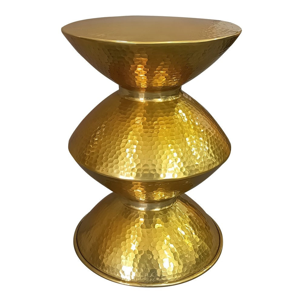 21 Inch Round Aluminum Side End Table Hammered Embossed Metal Surface Turned Pedestal Base Gold Brass Finish By The Urban Port UPT-276800