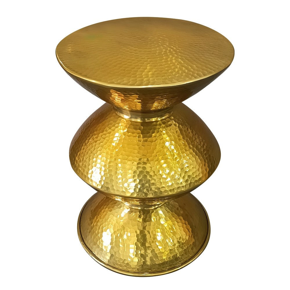 21 Inch Round Aluminum Side End Table Hammered Embossed Metal Surface Turned Pedestal Base Gold Brass Finish By The Urban Port UPT-276800