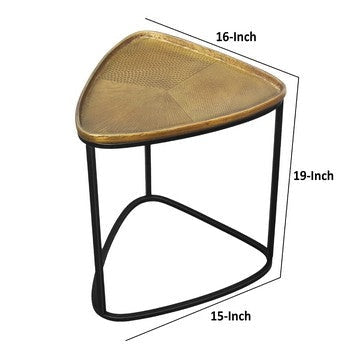 19 Inch Aluminum Side End Table Iron Frame Guitar Pick Shaped Top Antique Brass Black By The Urban Port UPT-276801