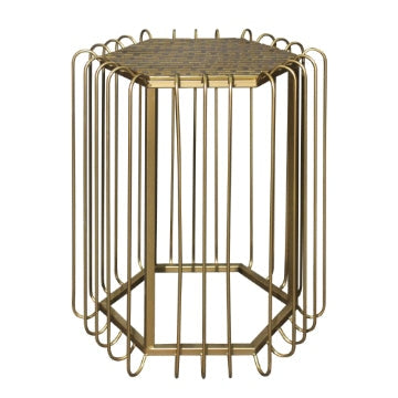 22 19 Inch 2 Piece Nesting End Side Table Set Hexagonal Top Wire Frame Metal Antique Brass By The Urban Port UPT-276802