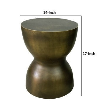 17 Inch Round End Accent Table Cast Aluminum Hourglass Shape Antique Brass Black By The Urban Port UPT-276803